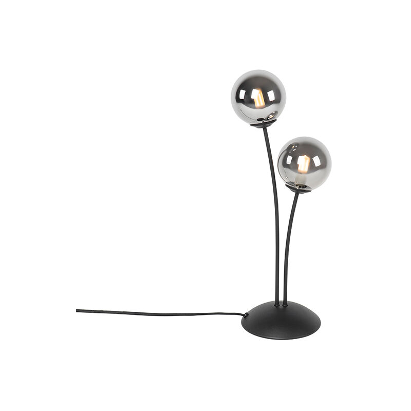 Modern table lamp black 2-light with smoke glass - Athens