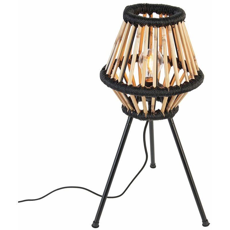 Image of Rustic Tripod Table Lamp Bamboo with&hellip;