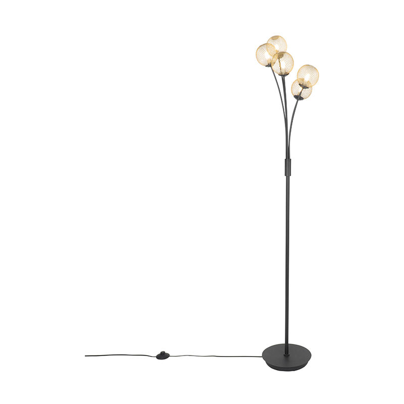 Modern floor lamp black with gold 5-lights - Athens Wire
