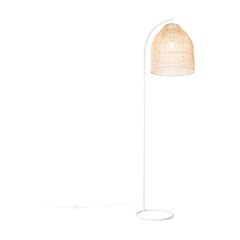 Country floor lamp white with rattan - Sam