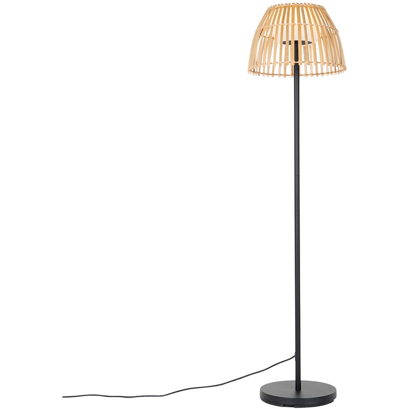 Qazqa - Rustic Outdoor Floor Lamp Black With Bamboo Incl. Led - Kaiser