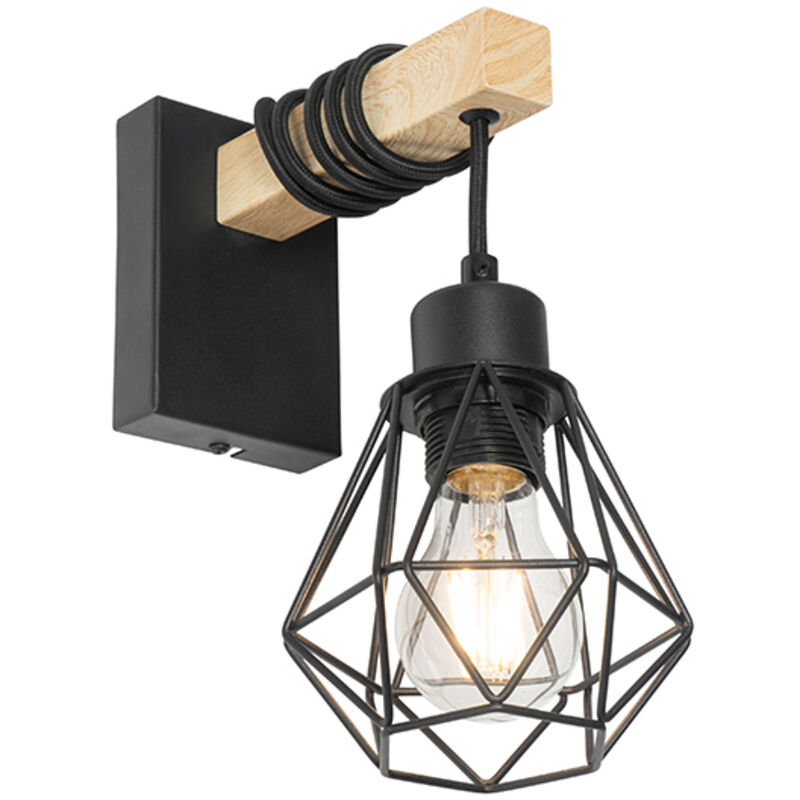 Image of Rustic Wall Light Black with Wood&hellip;