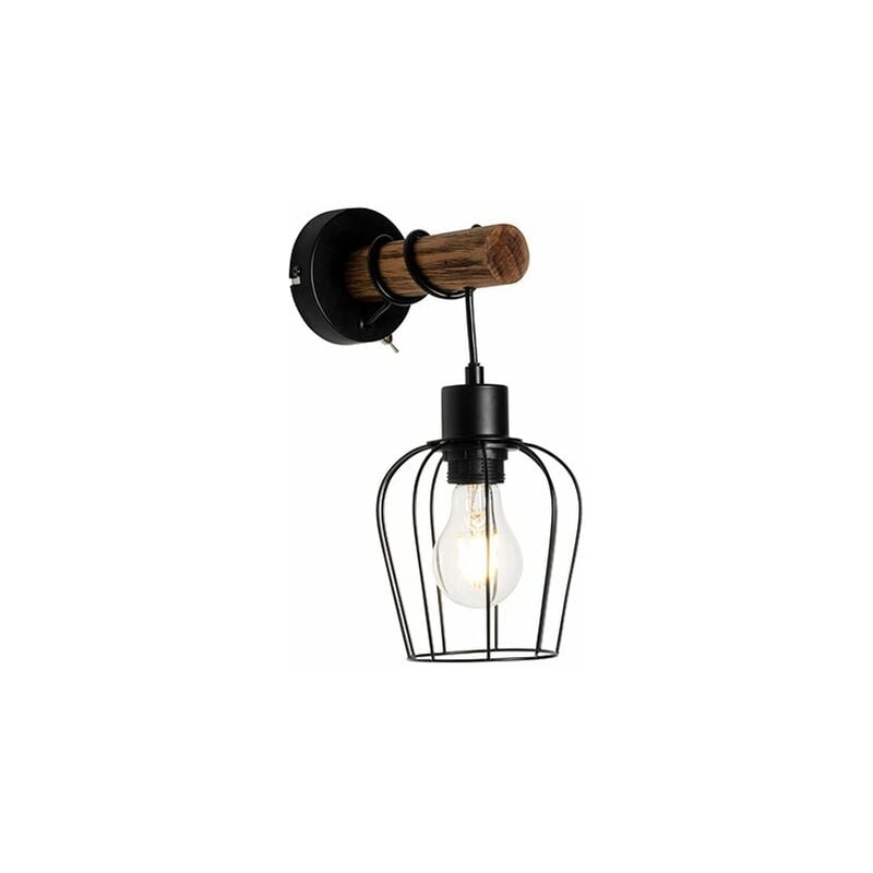 Rural wall lamp black with wood - Stronk
