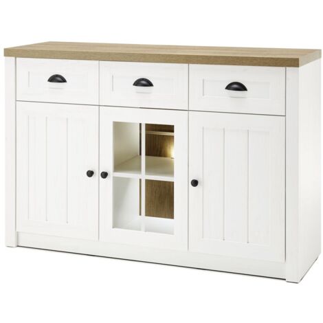 Landhaus-Anrichte Sideboard PISA-61 in Pinie weiß und Eiche hell, B/H/T ca.: 130/86/43 cm