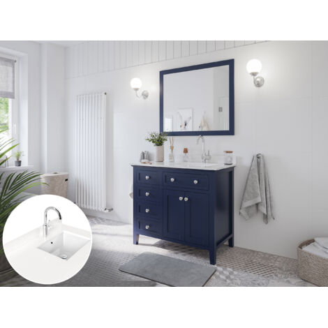 Landhaus Badmöbel-Set 2tlg Postigo 100 R Quarz weiß montiert blau lackiert