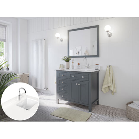 Landhaus Badmöbel-Set 2tlg Postigo 100 R Quarz weiß montiert grau lackiert