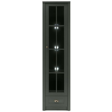 Landhaus Esszimmer Vitrine ATHEN-61 in edlem grün, inkl. Beleuchtung -  B/H/T: 50/197/43 cm