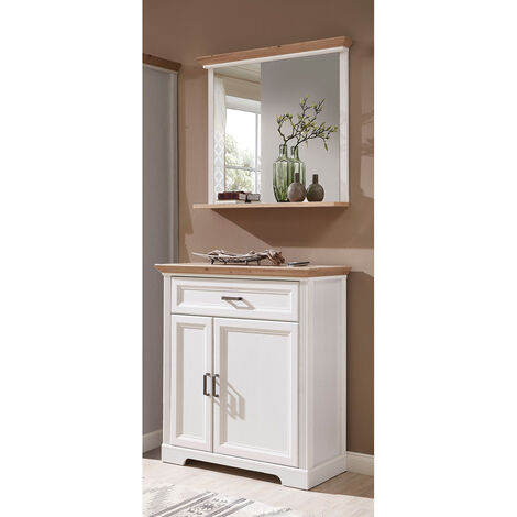 Landhaus Garderobenmöbel Set JÜLICH-36 in Pinie weiß mit Artisan Eiche, B/H/T: ca. 93/204/41 cm