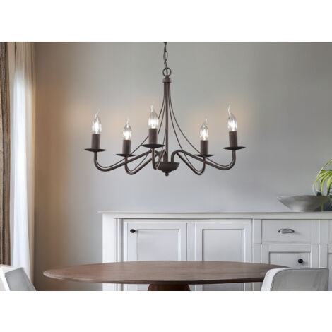 Landhaus LED Kronleuchter 5-flammig Metall in Rostoptik Ø 55cm