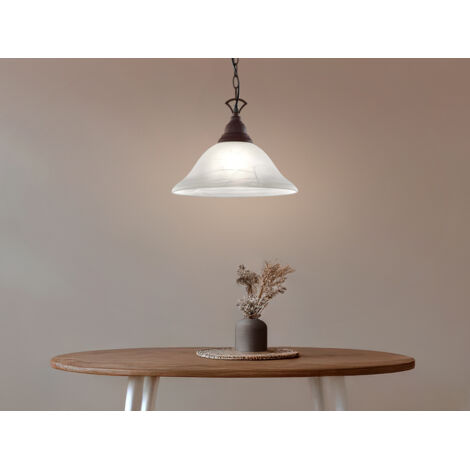 TRIO Landhaus Pendelleuchte COUNTRY in Rostoptik mit Glasschirm Weiß Ø 33,5cm