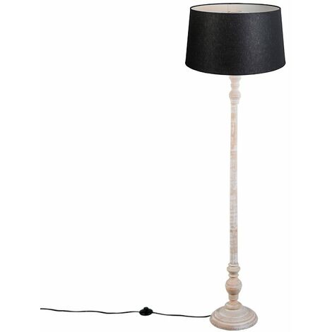 Landhaus Stehlampe beige mit schwarzem Leinenschirm - Classico
