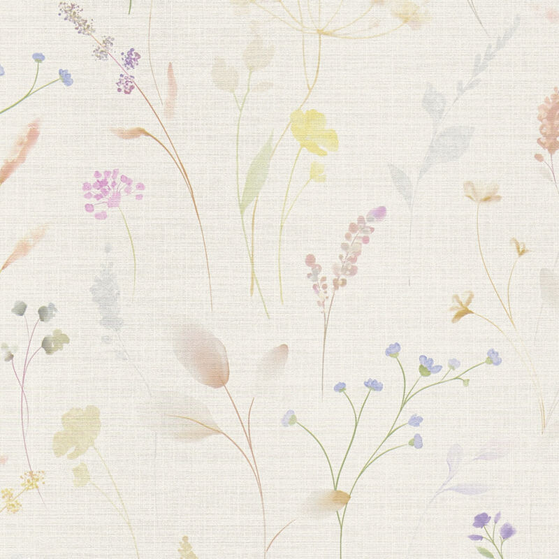 Landhaus Tapete Profhome 791701 Heißgeprägte Vliestapete Leicht Strukturiert Mit Floralen Ornamenten Matt Weiß Creme-weiß Gelb-grün Blau-lila 5,