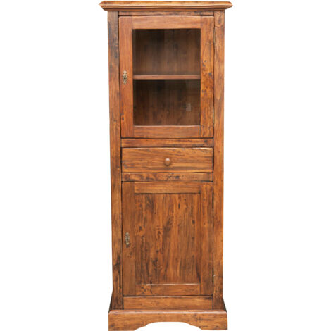 Landhausvitrine aus massivem Lindenholz in Nussbaumoptik L55xPR43xH150 cm. Made in Italy