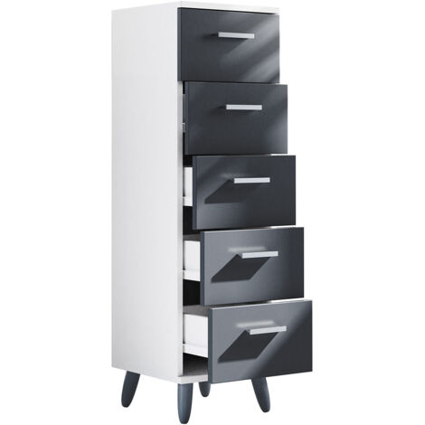 LandosSB Badschrank 5 Schubladen anthrazit, weiß.