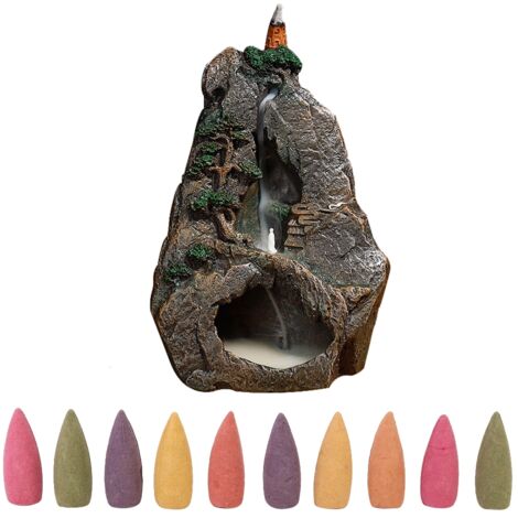 Landscape Style Backflow Incense Burner Resin Incense Holder Home Office DecorationWaterfall Effect