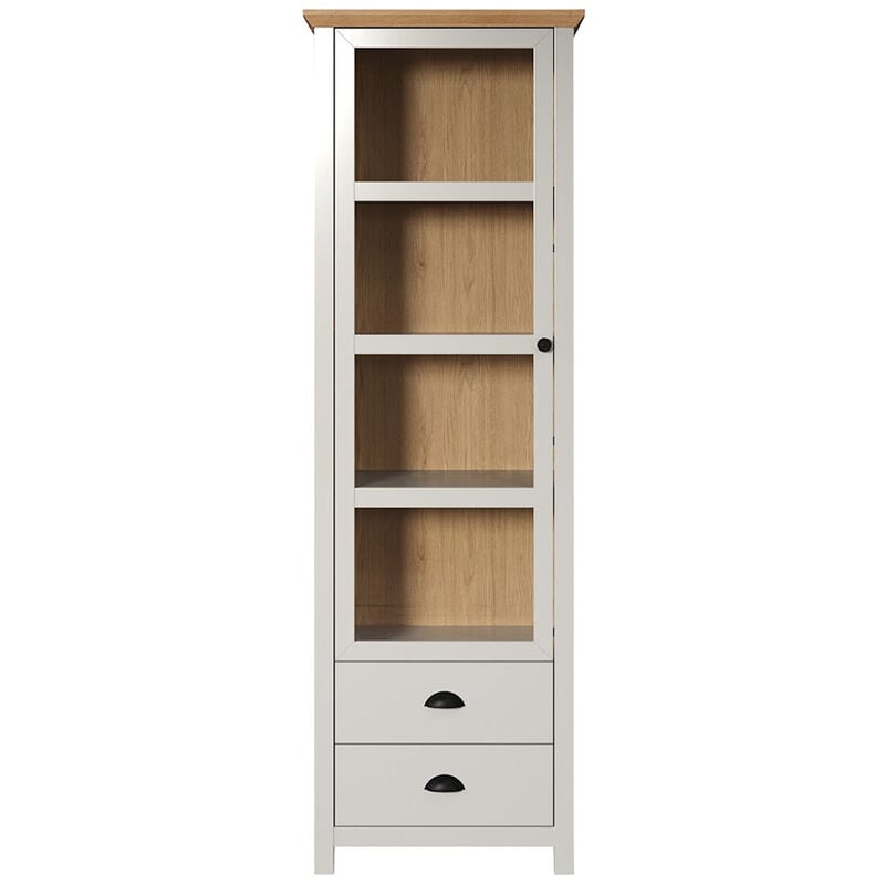 Landside vitrine 1 porte, 2 tiroirs, gris.