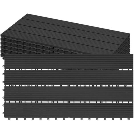 Laneetal Dalle de Terrasse WPC Emboîtable, Lot de 12 Carreaux de Sol Extérieur à Clipser pour Patio, Terrasse, Balcon, Piscine, 30x60 cm, Anthracite