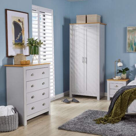 main image of "Langdale Grey Oak Two Tone 3 Piece bedroom Set Wardrobe Bedside Chest Drawers"