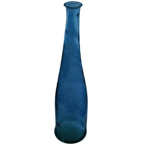 Lange Vase - recyceltes Glas - sturmblau H 80 cm