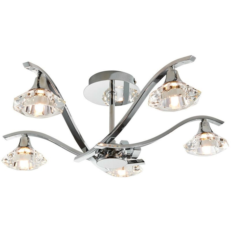 Langella - 5 Light Semi Flush Multi Arm Ceiling Light Chrome, Clear Crystal, G9 - Endon