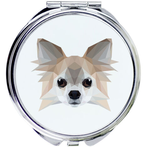 Langhaar-Chihuahua - Spiegel mit Foto und geometrischer Aufschrift von Art-Dog