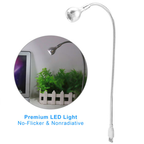 Langhalsige, flexible USB-Leselampe, tragbares, reinweißes LED-Licht für den Einsatz bei Nacht (silber)