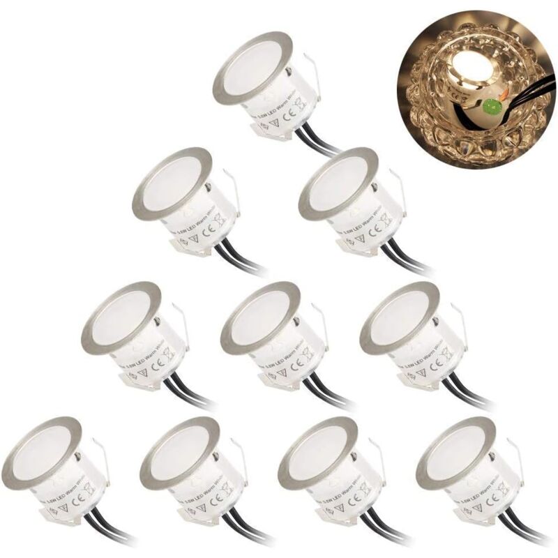 10 Pack spot led extérieur encastrables,imperméable IP67 32mm 3000K blanc chaud DC12v Encastré Déco, Convient Pour L'escalier,Patio,Piscine,Paysage