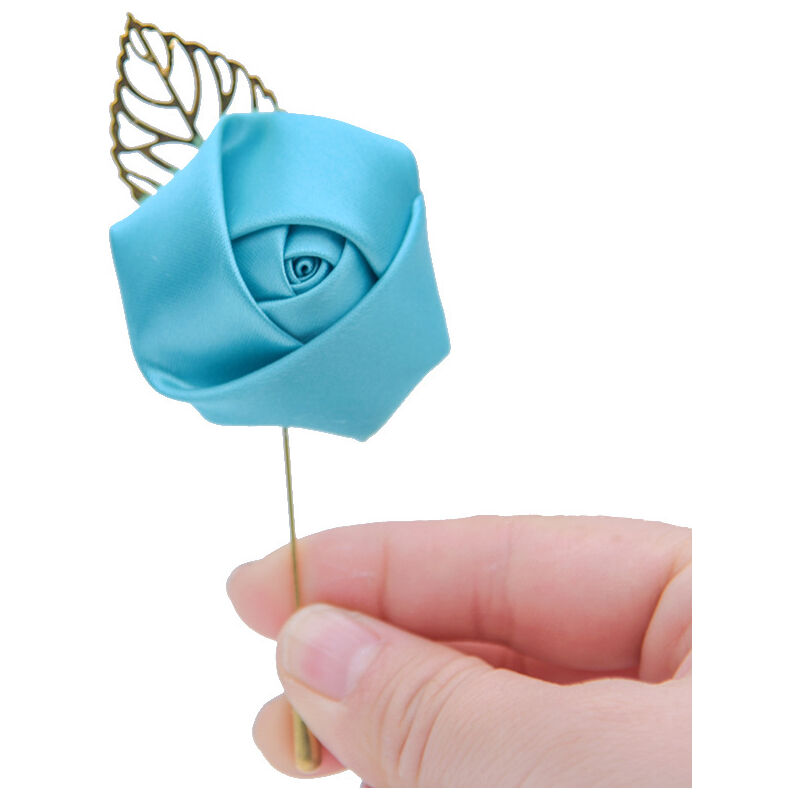 

12 unids / lote Boutonniere de novio boda seda rosa flores accesorios broche de graduación hombre traje decoración, azul cielo