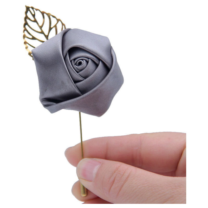 

12 unids / lote Boutonniere de novio boda seda rosa flores accesorios broche de graduación hombre traje decoración, gris oscuro