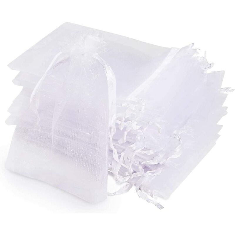 

120 bolsas de organza, bolsas de regalo de organza con cintas para bodas, dulces, regalos, joyería, 10 x 15 cm, color blanco - Langray