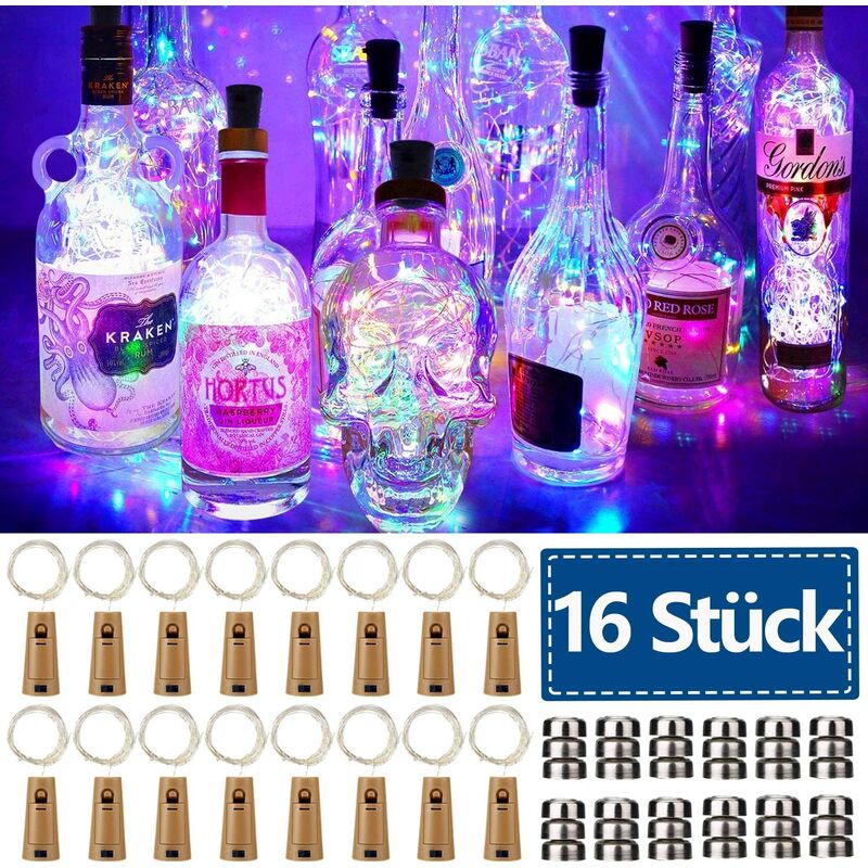 

16 guirnaldas de luces LED de 2 m, 20 botellas, luces de cadena impermeables, luces de botella para Halloween, Navidad, fiesta, boda, batería