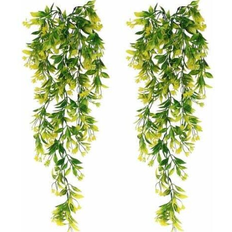 Mowze - 2 Pcs Lierre Artificiel Plantes suspension vertes artificielles pour Célébration, Mariage, Cuisine, Jardin, Bureau Décoration Jaune