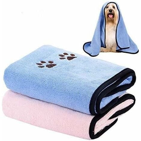 LangRay 2 Piece Dog Towel Super Absorbent Pet Towels Soft & Quick Dry Microfiber Bath Towels Blue Pink