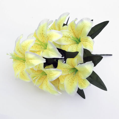 LangRay 2 pièces lys artificiel 10 têtes faux lys fleur artificielle fête de mariage décor Bouquet maison hôtel bureau jardin artisanat Art décor jaune
