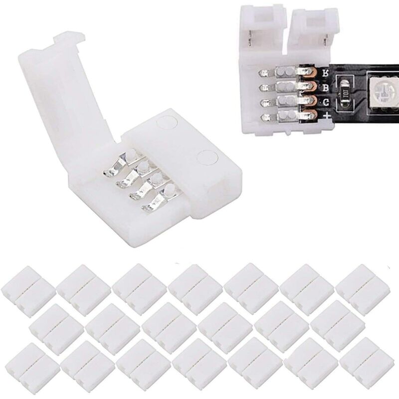 20-Pack, 4-Pin PBC RGB LED Strip Connector, 10 to 1 Gapless Strip without Strip, Solderless Adapter for SMD 5050 Multi-Color LED Strip - Langray