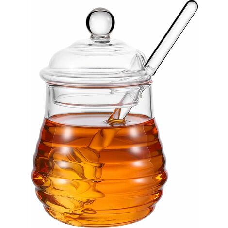 LangRay 250ml Servez Le Pot de Miel Clair avec Le Plongeur, Verre