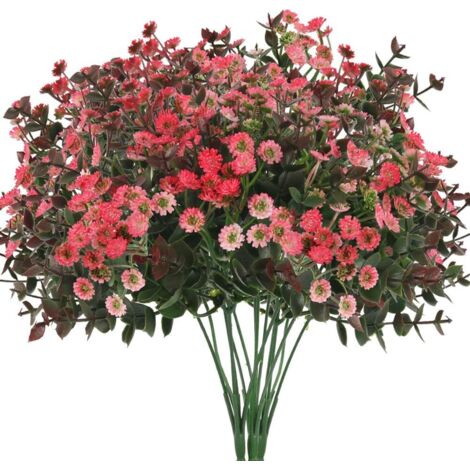 LangRay 3 pcs Fleurs Artificielles Marguerites Fleurs Artificielles Eucalyptus Plantes Artificielles Fleurs En Plastique Faux Fleurs Décoration pour Balcon Jardin Pot Intérieur Vase Décoration