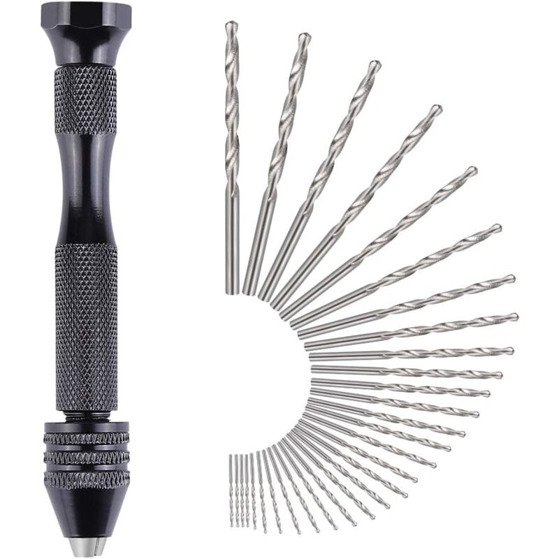 Langray - 31 Pièces Perceuse à Main Twist Drill Bits Mini Perceuse à Main de Precision Aluminum Mandrin Sans Clé 30 Foret Fraise Twist 0,3-3,0 mm