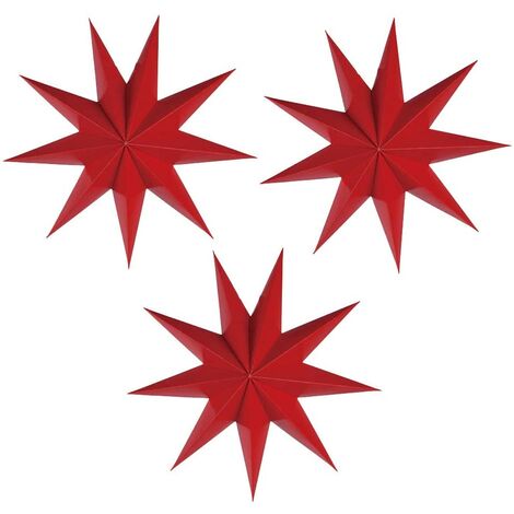 main image of "LangRay 3pcs 9 Pointed Paper Star Lanterns 12inch Hanging Lamp Shade for LED Light Wedding Birthday Party Decoration, Red"