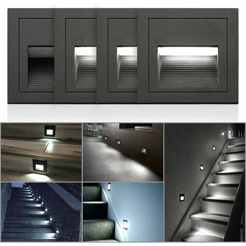 LangRay 3W LED Recessed Wall Light, Cold White IP65 waterproof Stair Lights, Step Lights, Aluminum, Decoration Outdoor Indoor Lighting Cold White