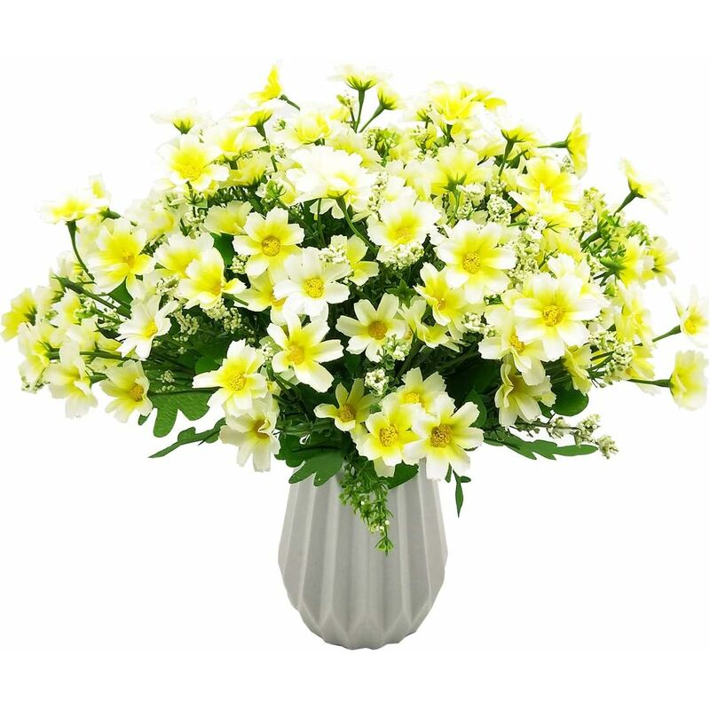 Aiducho - 4 Bouquet De Bouquet De Fleurs Artificielles 28 Têtes, Mignon Faux Marguerite Fleur Pour Usage Extérieur Mariage Maison Jardin Décor (Blanc)
