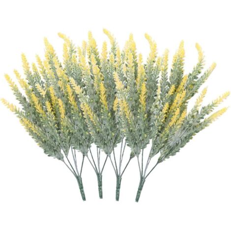 LangRay 4 bouquets de fleurs artificielles floqué fleurs artificielles plante de lavande fleurs artificielles décoration en pot in jaune)