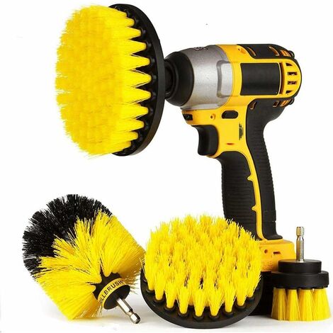 LangRay 4 Pièces Brosse de Nettoyage Perceuse électrique - épurateur électrique pour Brosse de Nettoyage pour le Nettoyage de Salles de Bains, Dalles de Piscine, Briques, Céramique (Perceuse Non Inclu - jaune