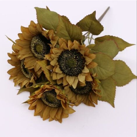LangRay 5 Heads Artificial Flowers Sunflowers Plastic Flowers Decoration Fake Flower Loggerhead Flowers for Indoor Outdoor Spring Garden Balcony Potted Green Flower Box