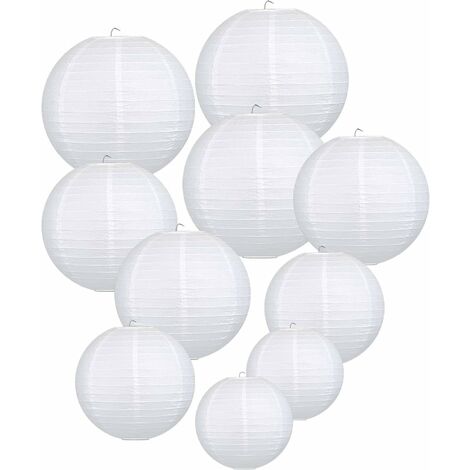 LangRay 6 8 10 12 Lampion Papier Boule pour Décoration Mariage Maison - (10 pièces, Blanc)