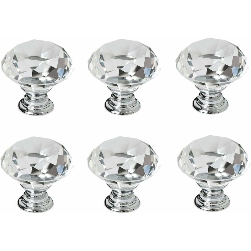 

6 pomos de cristal con tiradores de diamante, tirador de diamante transparente para cajón de puerta con tornillos, tiradores de cajón de un solo