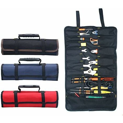 1pc Roll Up Tool Bag Organizer Canvas Tool Pouch Roll Multi Purpose Storage  Hanging Rolling Carrier Kit For Wrench Motorcycle Cars Screwdriver Cables