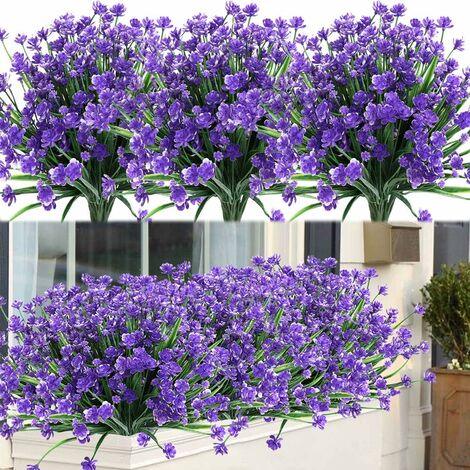 LangRay 8 Bundles Extérieure Artificielle Faux Fleurs Arbustes Résistants Aux UV Plantes, Faux Plastique Verdure pour Intérieur Extérieur Plantes Suspendues Jardin Porche Fenêtre Bo?te Maison De Mariage Décor De Ferme (Violet)