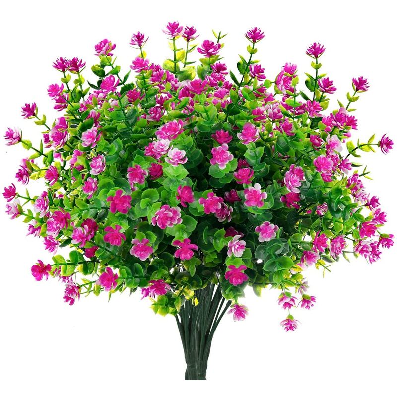 

8 paquetes de flores artificiales para exteriores, fucsia, resistentes a los rayos UV, flores falsas para decoraciones, flores falsas de plástico