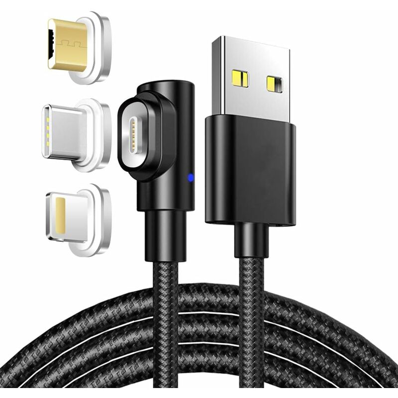 

90 ° Cable magnético USB 1M 3A Cable de datos y cable de carga con adaptador magnético de flash micro USB tipo C para teléfono XS XR X8 Samsung